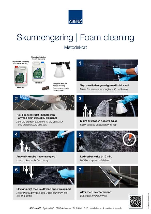 Metodekort, som viser affedtning med skumrengøring