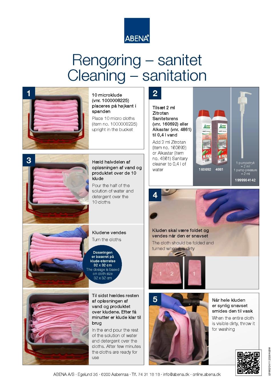 Metodekort, som viser klargøring af sanitetsklude med Green Care-produkt.